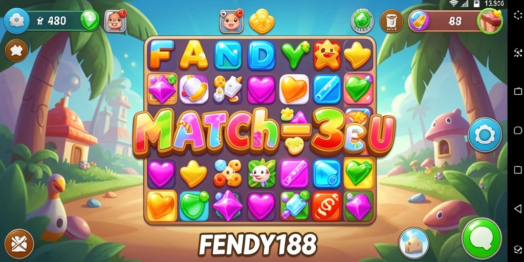 Tampilan permainan FENDY188 dengan kombinasi Match-3 yang menarik.