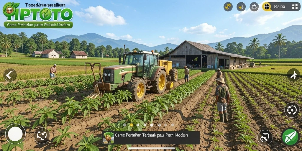 Tampilan gameplay HPTOTO yang menampilkan proses bertani dan panen.