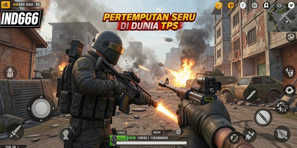 Screenshot menunjukkan aksi seru dalam game TPS IND666.