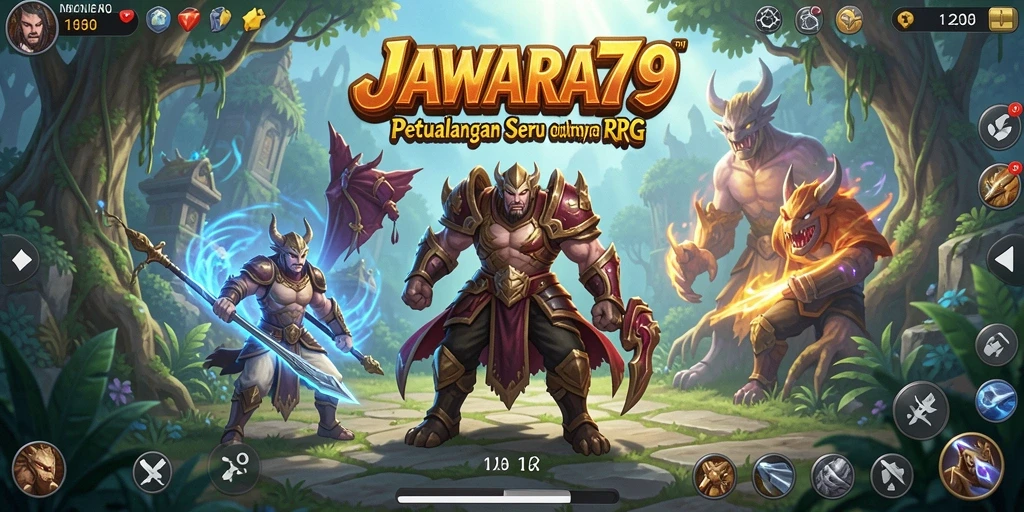 Tampilan utama gameplay RPG JAWARA79 yang menampilkan pertempuran seru.