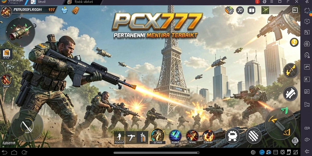 Tampilan gameplay menegangkan dalam PCX777 Tower Defense.