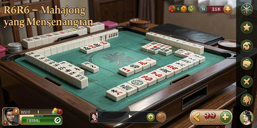 Tampilan gameplay R6R6 yang menarik dengan ubin Mahjong berwarna-warni.